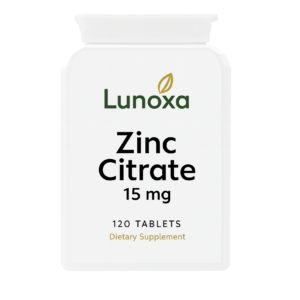 Lunoxa Zinc Citrate 15mg – 150 Capsules | High Absorption Zinc for Immune Support, Skin, Hair & Nails | Gentle on Stomach | Premium UK-Made Vegan Supplement